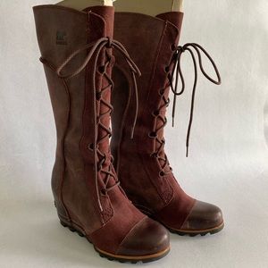 Sorel knee high lace up wedge boots